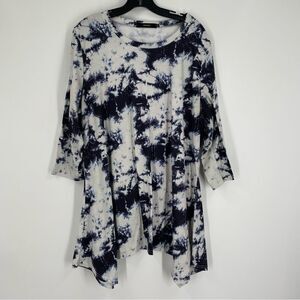 Mirol Women’s Round Neck Tie Dye 3/4 Sleeve Sharkbite Hemline Blouse size XXL